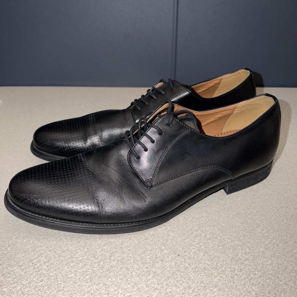 Bar III Dress Shoes Black Leather Jamie Perforated Plain Toe Oxfords Men Size 13